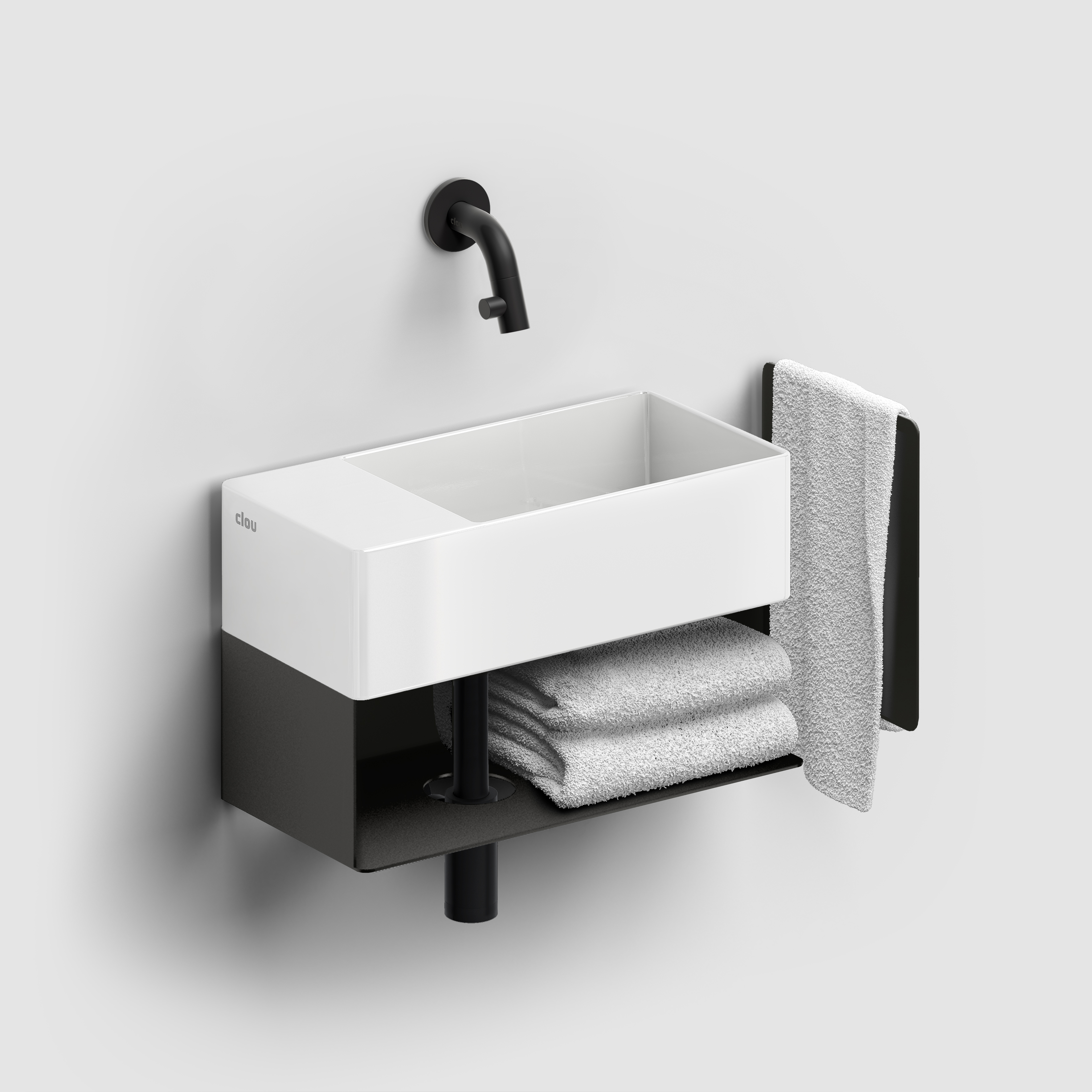 Clou Open kast met handdoekhouder tbv New Flush 3 links, zwart